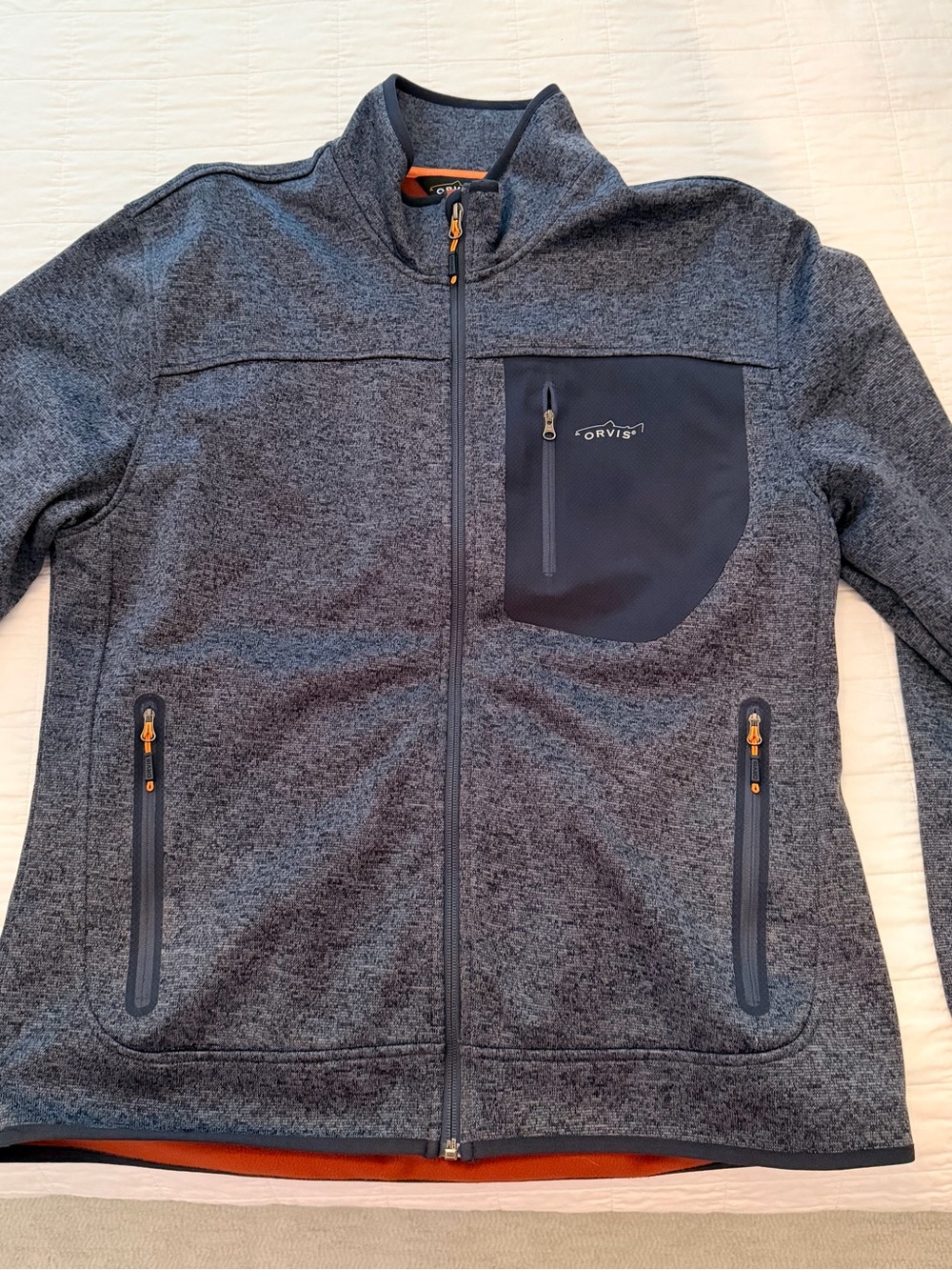 Orvis Men's Navy Heather Zip-Front Performance Jacket with Chest Pocket